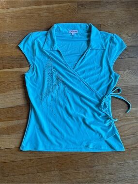 Baby blue Y2K wrap top